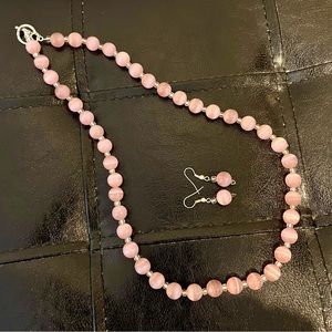 Handcrafted pink glass bead necklace set.